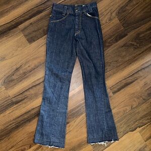 Vintage 70s Farah Denim Jeans Womens Size 24 Bell Bottom Flare Leg Dark Blue